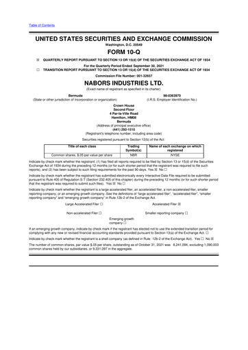 Vorschaubild Nabors Industries
 10-Q Quartalsbericht 2021 