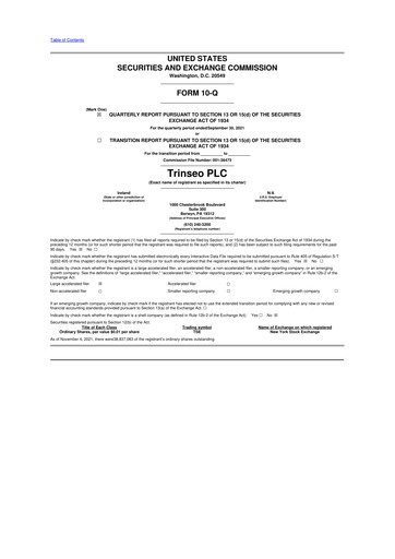 Thumbnail Trinseo 10-Q Quarterly Report FY2021 