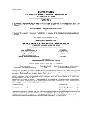 Thumbnail Scholar Rock Holding 10-Q Quarterly Report FY2021 