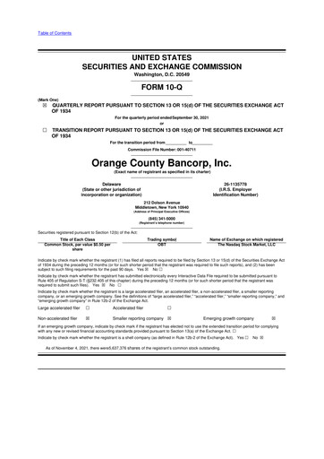 Thumbnail Orange County Bancorp 10-Q Quarterly Report FY2021 