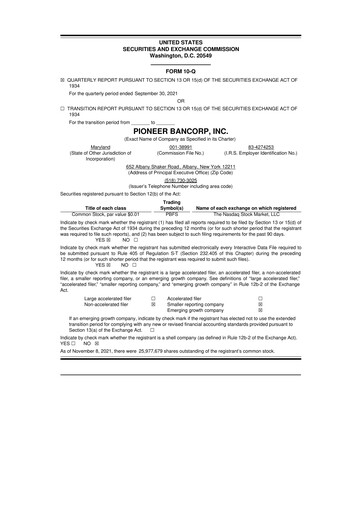 Thumbnail Pioneer Bancorp 10-Q Quarterly Report FY2022 