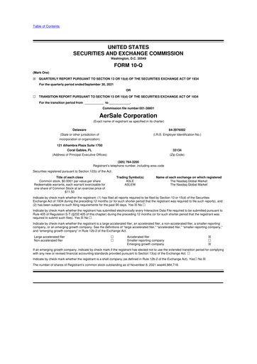 Vorschaubild AerSale 10-Q Quartalsbericht 2021 