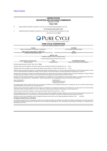 Thumbnail Pure Cycle (water) 10-K Annual Report 2021