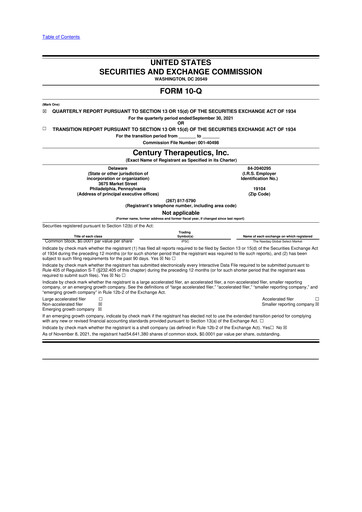 Miniature Century Therapeutics 10-Q Rapport trimestriel 2021 