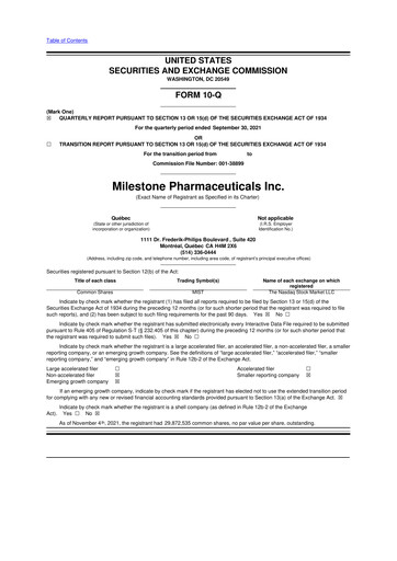 Vorschaubild Milestone Pharmaceuticals
 10-Q Quartalsbericht 2021 