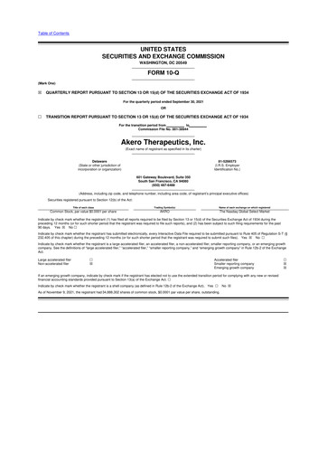 Thumbnail Akero Therapeutics 10-Q Quarterly Report FY2021 