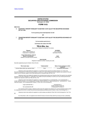 Vorschaubild TELA Bio 10-Q Quartalsbericht 2021 