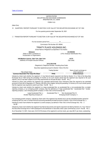 Miniature Trinity Place Holdings
 10-Q Rapport trimestriel 2021 