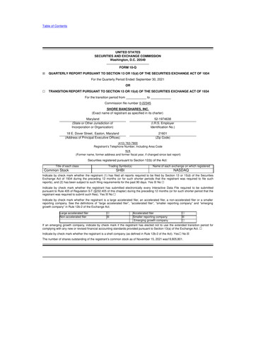 Thumbnail Shore Bancshares 10-Q Quarterly Report FY2021 