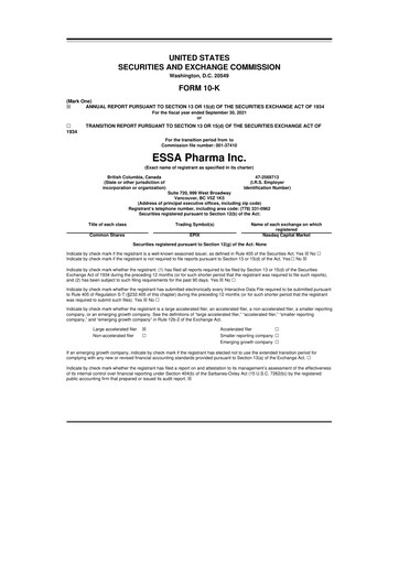 Thumbnail ESSA Pharma 10-K Annual Report 2021