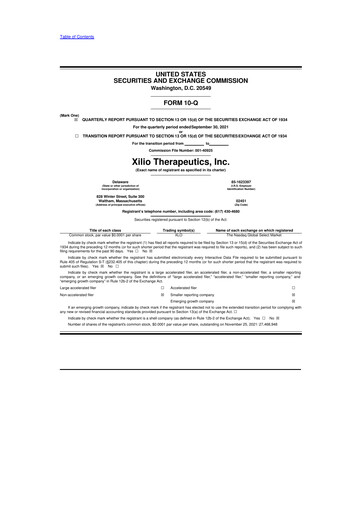 Thumbnail Xilio Therapeutics 10-Q Quarterly Report FY2021 