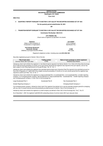 Thumbnail Citi Trends, Inc. 10-Q Quarterly Report FY 
