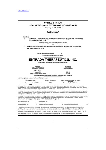 Thumbnail Entrada Therapeutics 10-Q Quarterly Report FY 