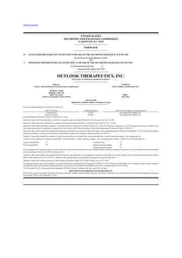 Vorschaubild Outlook Therapeutics
 10-K Jahresbericht 2021