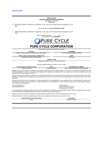Thumbnail Pure Cycle (water) 10-Q Quarterly Report FY2022 