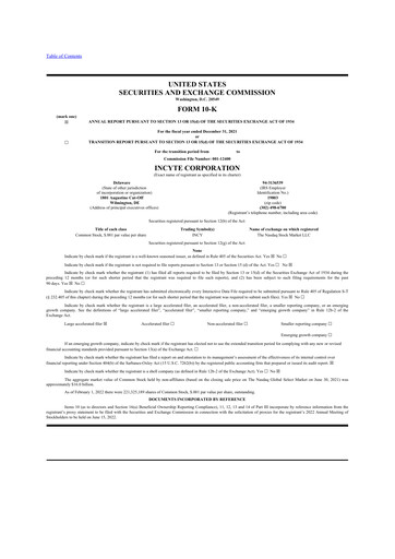 Thumbnail Incyte 10-K Annual Report 2021