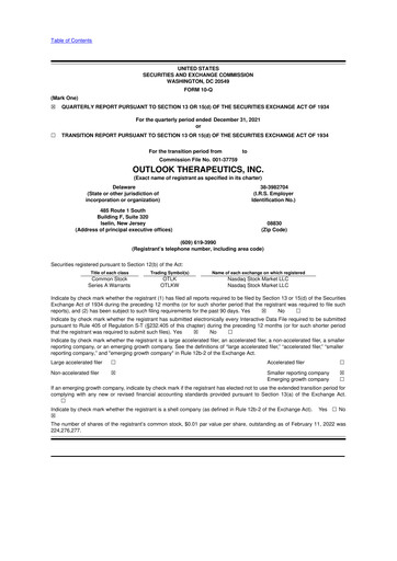 Thumbnail Outlook Therapeutics
 10-Q Quarterly Report FY2022 