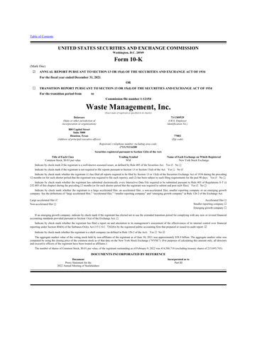 Thumbnail Waste Management 10-K Annual Report 2021