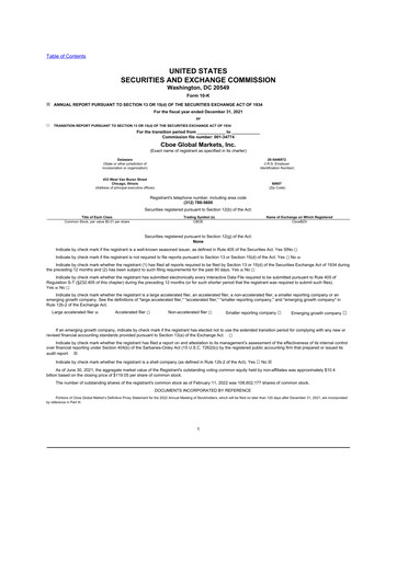 Thumbnail Cboe Global Markets 10-K Annual Report 2021