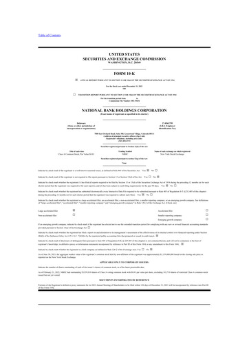 Thumbnail National Bank Holdings
 10-K Annual Report 2021