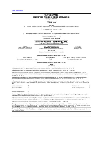 Thumbnail Tactile Medical 10-K Annual Report 2021