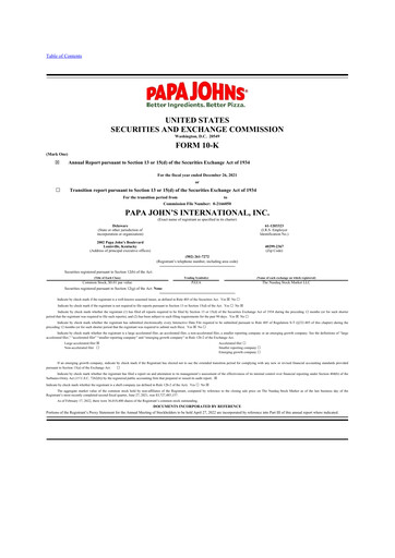 Thumbnail Papa John's Pizza
 10-K Annual Report 2021