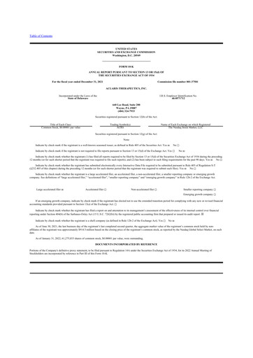 Miniature Aclaris Therapeutics 10-K Rapport annuel 2021