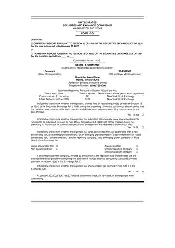 Thumbnail Deere & Company (John Deere) 10-Q Quarterly Report FY2022 