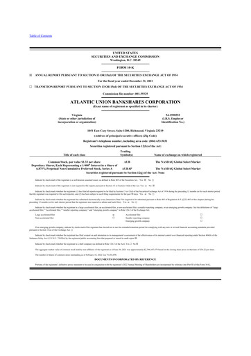 Thumbnail Atlantic Union Bankshares 10-K Annual Report 2021