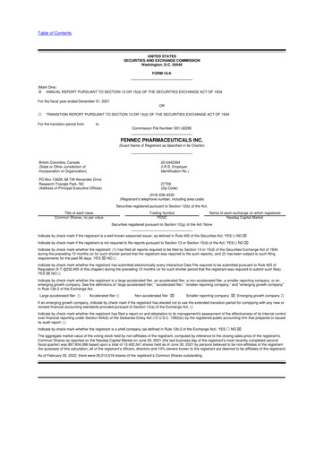 Miniature Fennec Pharmaceuticals 10-K Rapport annuel 2021
