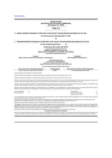 Vorschaubild Olema Pharmaceuticals 10-K Jahresbericht 2021