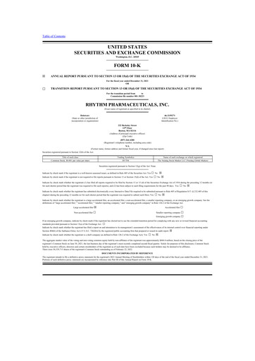 Vorschaubild Rhythm Pharmaceuticals 10-K Jahresbericht 2021