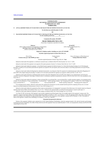 Vorschaubild Xilio Therapeutics 10-K Jahresbericht 2021