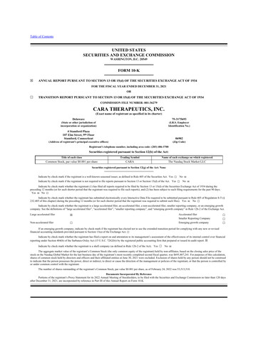 Miniature Cara Therapeutics
 10-K Rapport annuel 2021