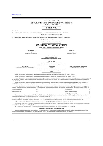 Thumbnail Omeros Corporation 10-K Annual Report 2021