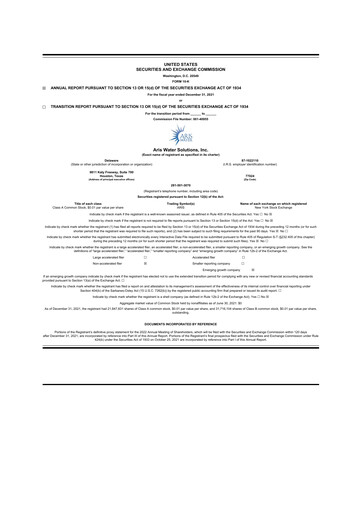 Thumbnail Aris Water Solutions 10-K Annual Report 2021