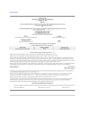 Thumbnail TG Therapeutics 10-K Annual Report 2021