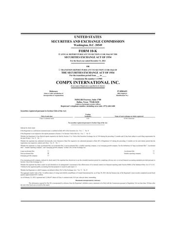 Thumbnail CompX International 10-K Annual Report 2021