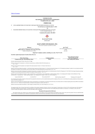 Vorschaubild Elevation Oncology 10-K Jahresbericht 2021