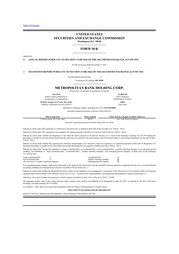 Thumbnail Metropolitan Bank Holding 10-K Annual Report 2021