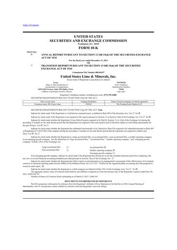 Thumbnail United States Lime & Minerals  10-K Annual Report 2021