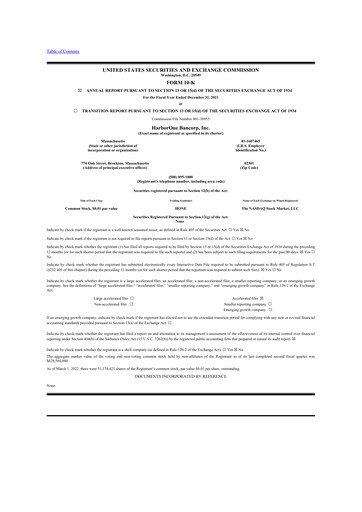 Thumbnail HarborOne Bancorp
 10-K Annual Report 2021