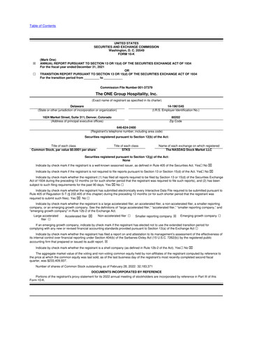 Thumbnail The ONE Group Hospitality 10-K Annual Report 2021