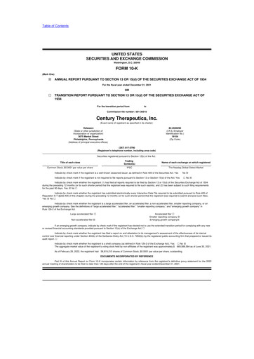Miniature Century Therapeutics 10-K Rapport annuel 2021