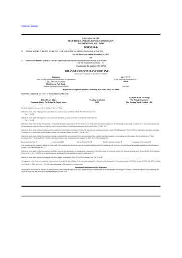 Miniature Orange County Bancorp 10-K Rapport annuel 2021