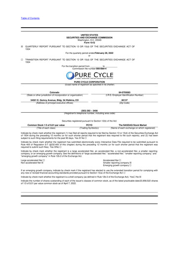 Thumbnail Pure Cycle (water) 10-Q Quarterly Report FY2022 