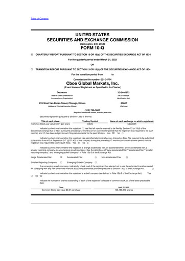 Thumbnail Cboe Global Markets 10-Q Quarterly Report FY2022 