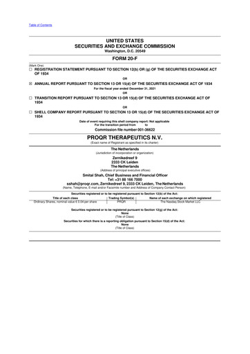 Thumbnail ProQR Therapeutics 20-F Annual Report 2021