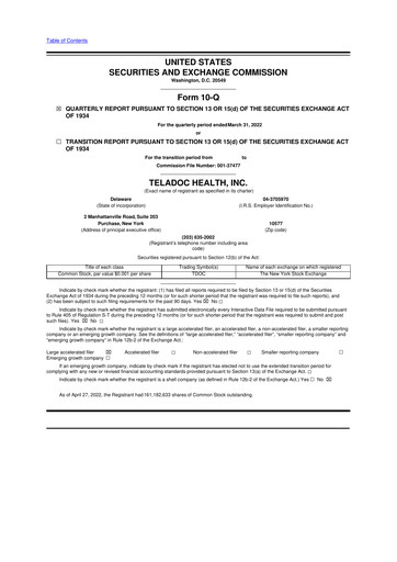 Vorschaubild Teladoc Health
 10-Q Quartalsbericht 2022 