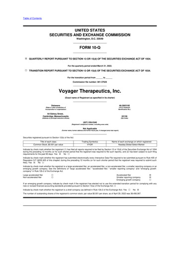 Miniature Voyager Therapeutics
 10-Q Rapport trimestriel  